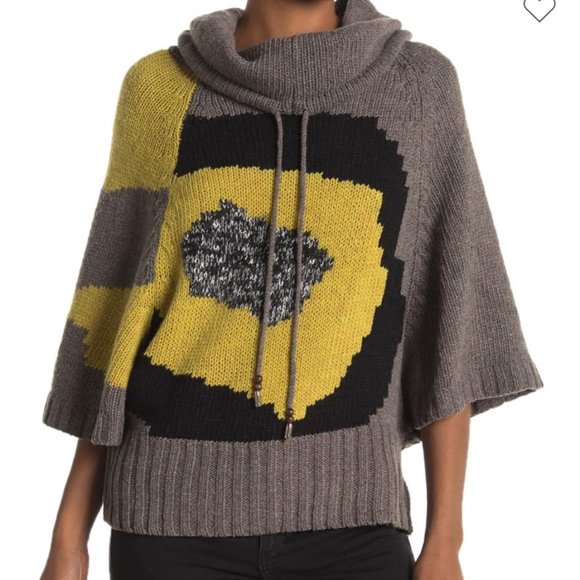 Vertigo Paris Sweaters - Vertigo Paris Printed Drawstring Cowl Neck Sweater, Vertigo Sz S